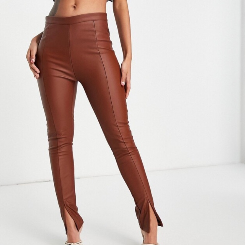 ZARA faux leather legging/pants with slit - chocolate brown size M